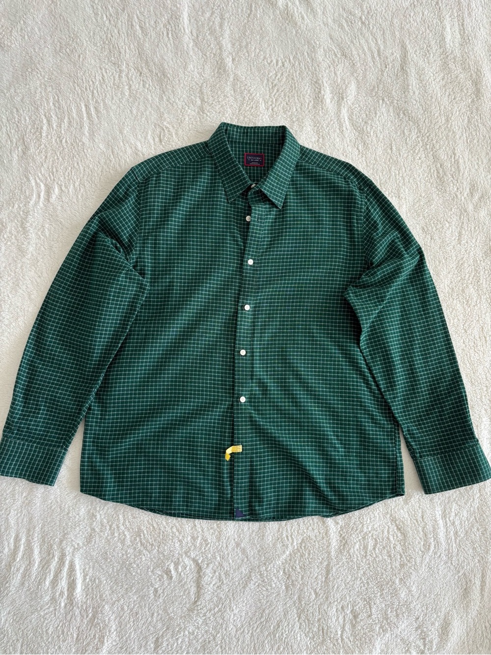 UNTUCKit Men's XXL Green Windowpane Check Long Sleeve Button-Up Shirt Cotton